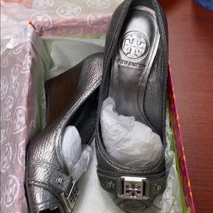 Tory Burch Pewter Wedges